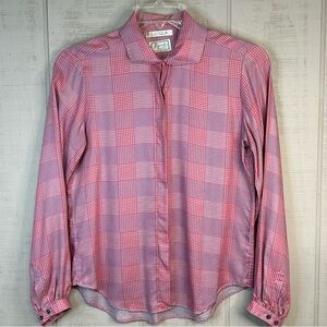 Vintage Foxcroft Button Down Shirt Top Sz 10 Long‎ Sleeve Plaid Pink Gray Casual